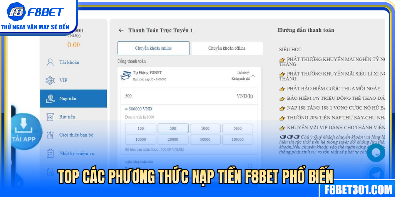 Tổng hợp các kênh nạp tiền F8BET thông dụng nhất