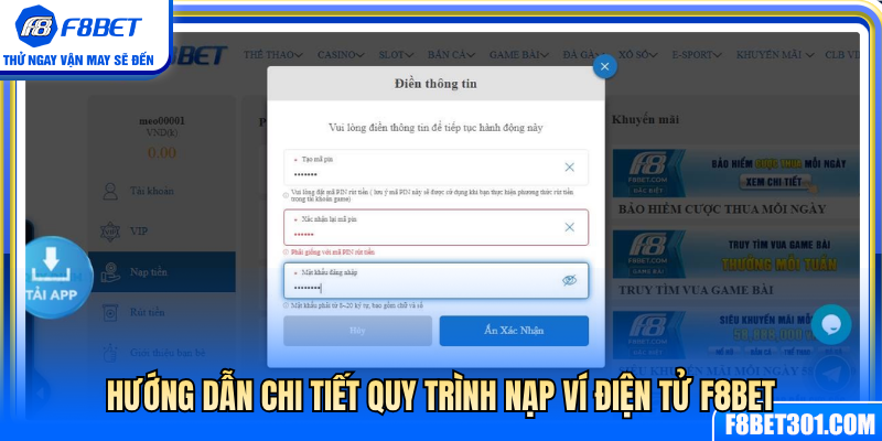 Các bước nạp tiền F8BET qua ví điện tử chi tiết 